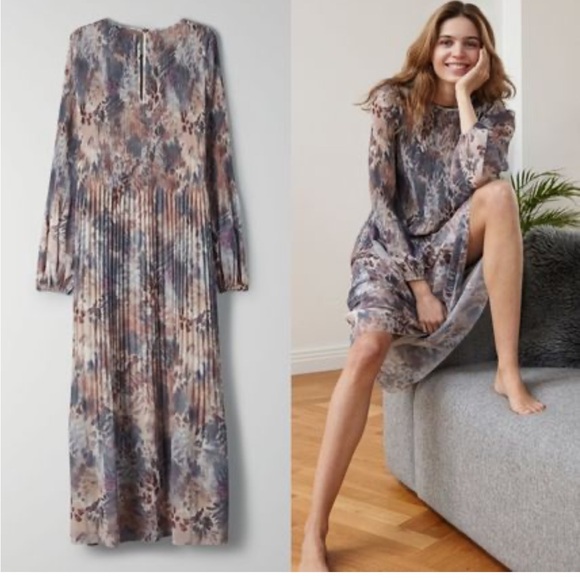 Wilfred Aritzia Daydreamer Pleated Tannin Foxfire Brown Maxi Dress Great Cond L - Picture 2 of 9